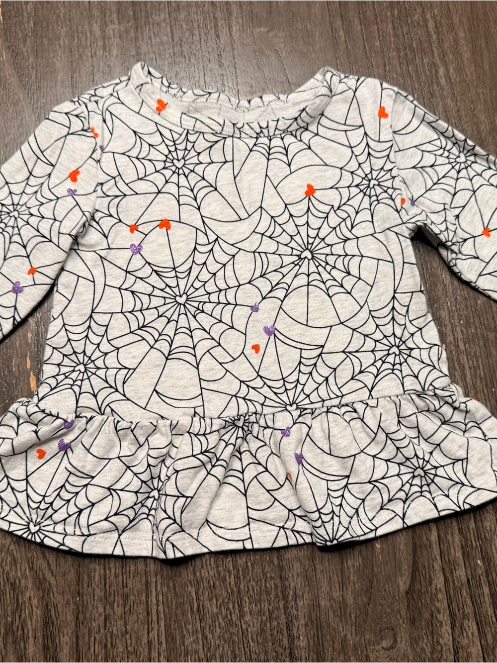 Halloween 🎃 Gray Spiderweb Kids Costume Top with Orange & Purple Heart Accents